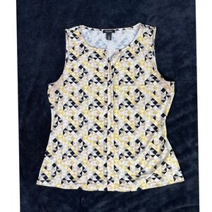 White House Black Market Top XL Officecore Sleeveless Geometric Print‎ Blouse